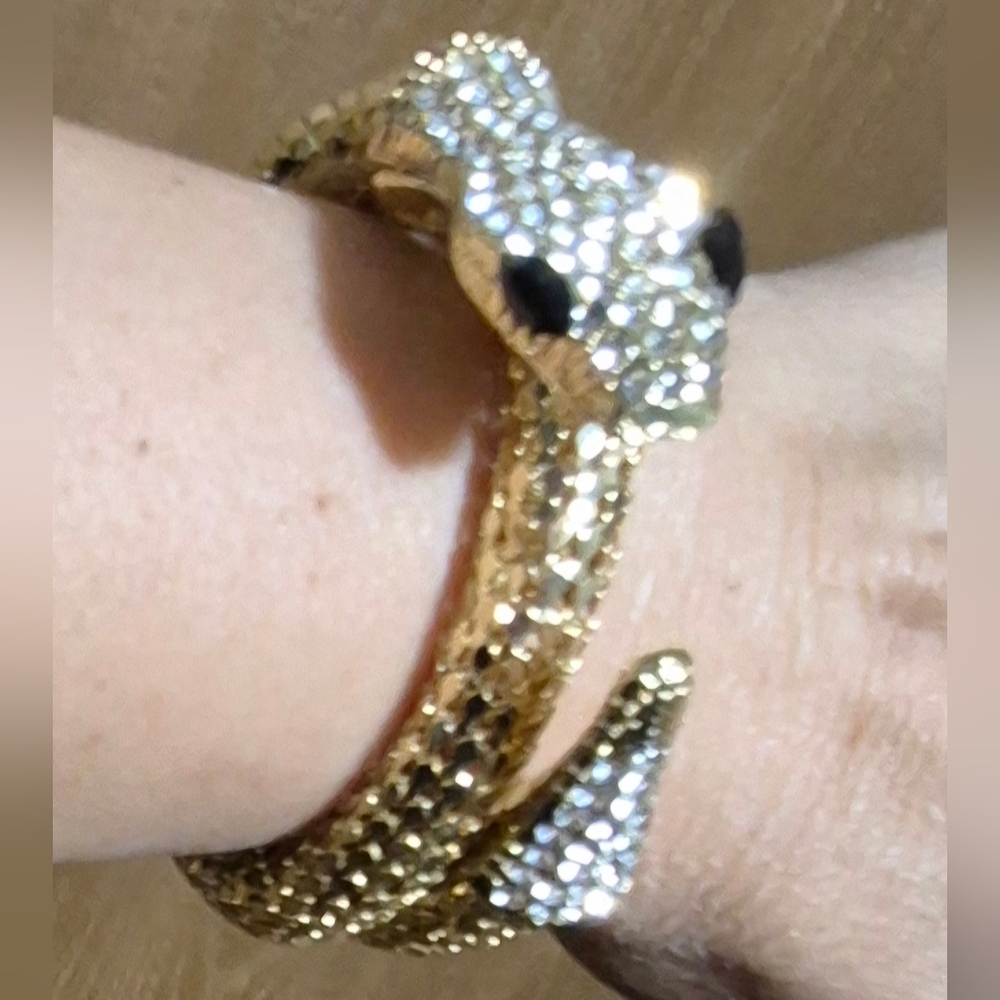 New!Gold Toned Mesh Flexible Snake Bracelet with Rhinestones